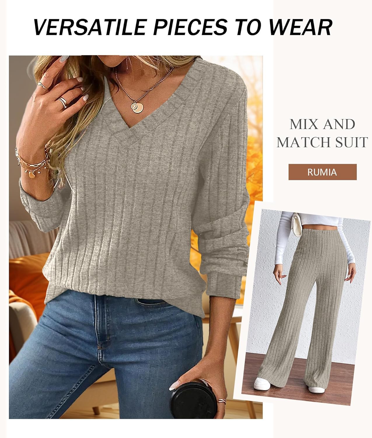 RUMIA Fall Outfits for Women 2025 Vacation Matching Sweater Lounge Sets (S-2XL)