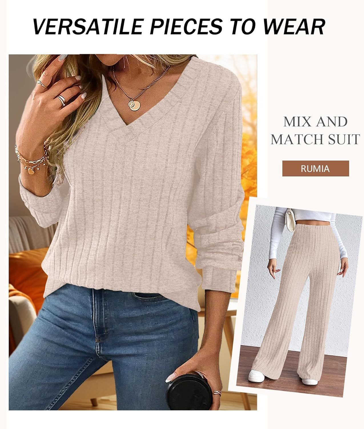 RUMIA Fall Outfits for Women 2025 Vacation Matching Sweater Lounge Sets (S-2XL)