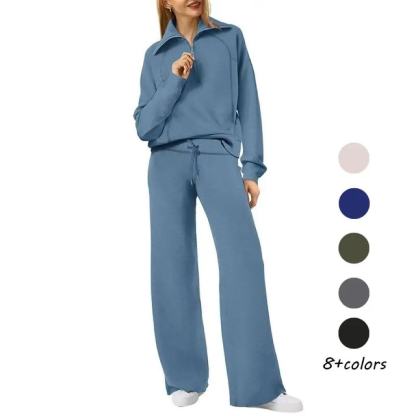Lounge Sets For Women 2025 Half Zip Sweatshirt And Wide Leg Sweatpant 2 Piece Outfits Sweatsuit Tracksuit