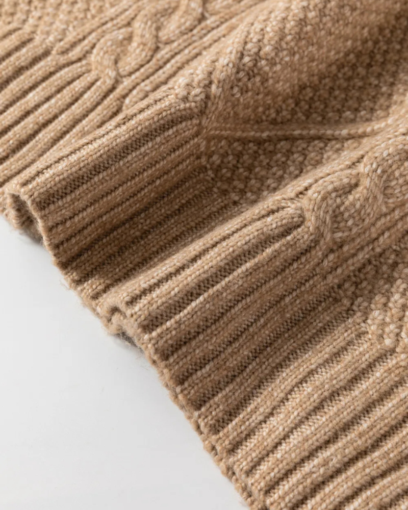 Round Neck Long Sleeve Drop Shoulder Pullover Sweater Casual Loose Fit Cable Knit Mid-length Sweater