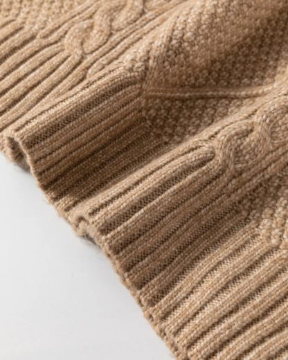 Round Neck Long Sleeve Drop Shoulder Pullover Sweater Casual Loose Fit Cable Knit Mid-length Sweater