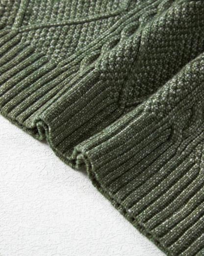 Round Neck Long Sleeve Drop Shoulder Pullover Sweater Casual Loose Fit Cable Knit Mid-length Sweater