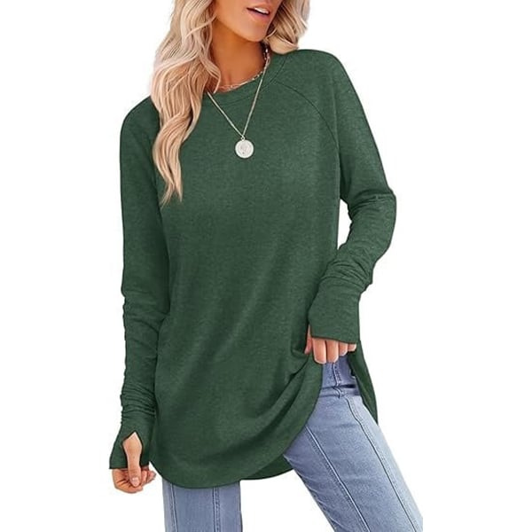 Womens Tunic Tops to Wear with Leggings Long Sleeve Thumb Crew Neck Cu
