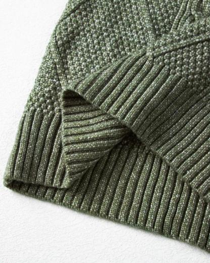 Round Neck Long Sleeve Drop Shoulder Pullover Sweater Casual Loose Fit Cable Knit Mid-length Sweater