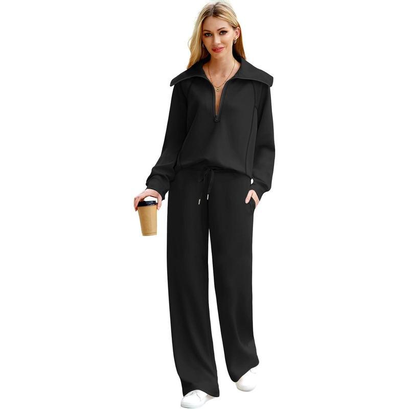 Lounge Sets For Women 2025 Half Zip Sweatshirt And Wide Leg Sweatpant 2 Piece Outfits Sweatsuit Tracksuit