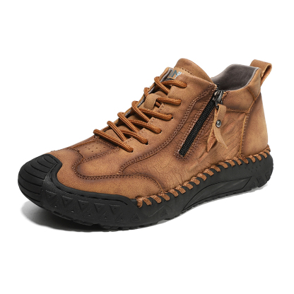 Men's Outdoor Leather Shoes with Zipper – Waterproof, Arch Support & Wide Toe Comfort