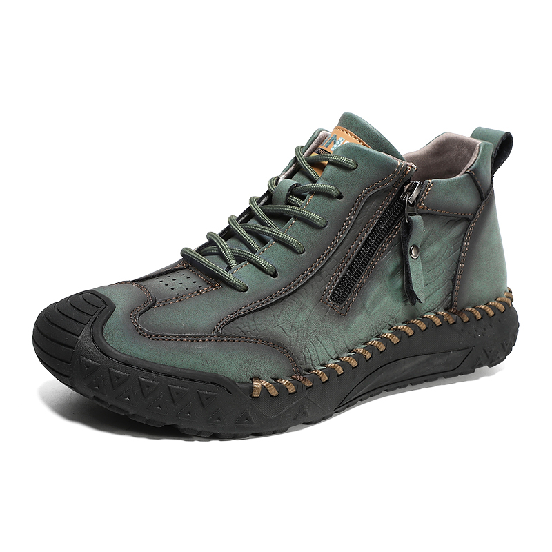 Men's Outdoor Leather Shoes with Zipper – Waterproof, Arch Support & Wide Toe Comfort