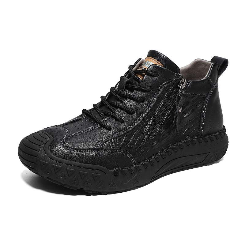 Men's Outdoor Leather Shoes with Zipper – Waterproof, Arch Support & Wide Toe Comfort
