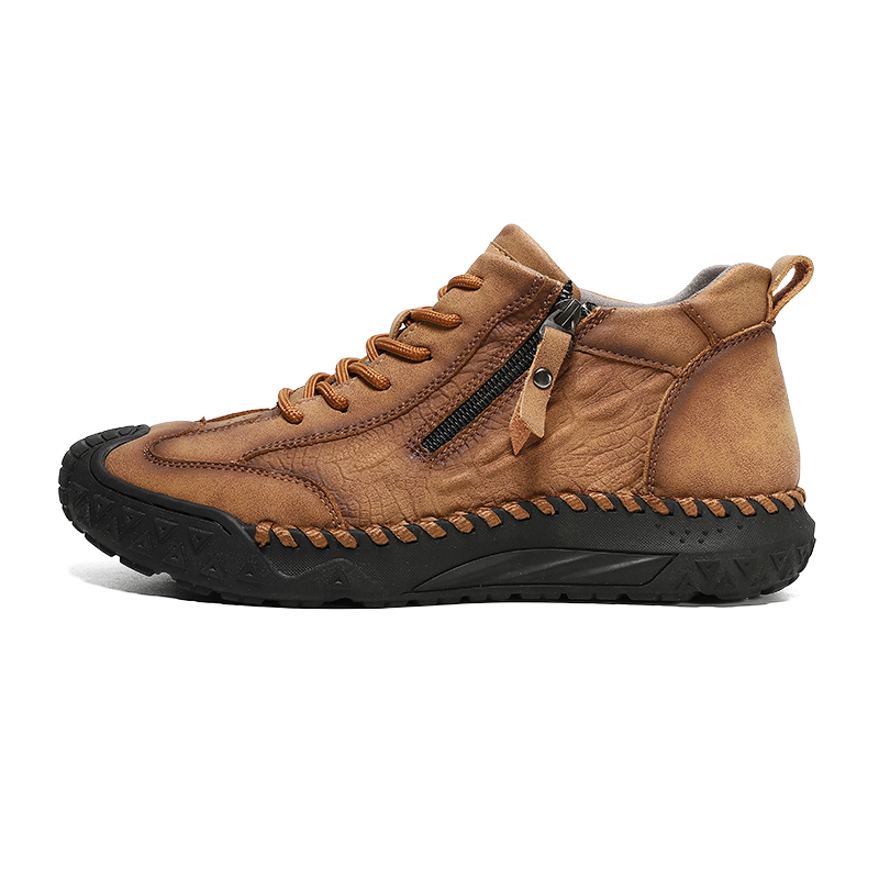 Men's Outdoor Leather Shoes with Zipper – Waterproof, Arch Support & Wide Toe Comfort