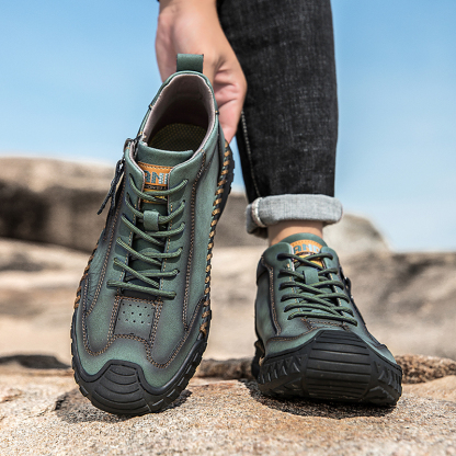 Men's Outdoor Leather Shoes with Zipper – Waterproof, Arch Support & Wide Toe Comfort