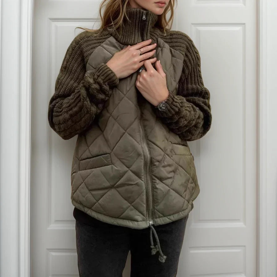 Quilted Jacket with Knitted Detail