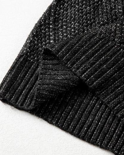 Round Neck Long Sleeve Drop Shoulder Pullover Sweater Casual Loose Fit Cable Knit Mid-length Sweater