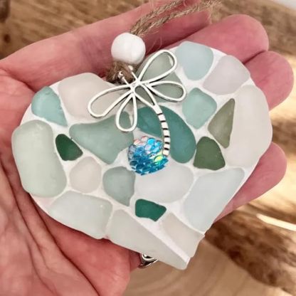 🌊Transforming Ocean Treasures into Eco-Friendly Art -Small Sea Glass Mosaic Hanging Heart