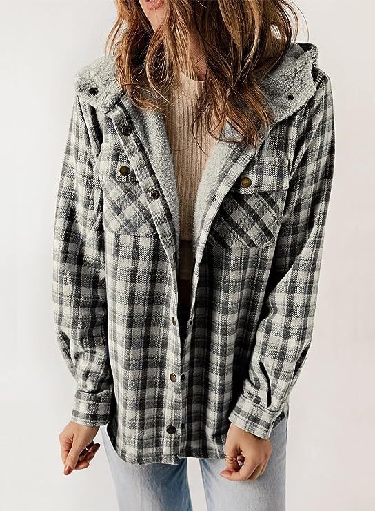 Women's Autumn/Winter Plaid Jacket Long Sleeve Buckle  Hooded Jacket Warm Coat