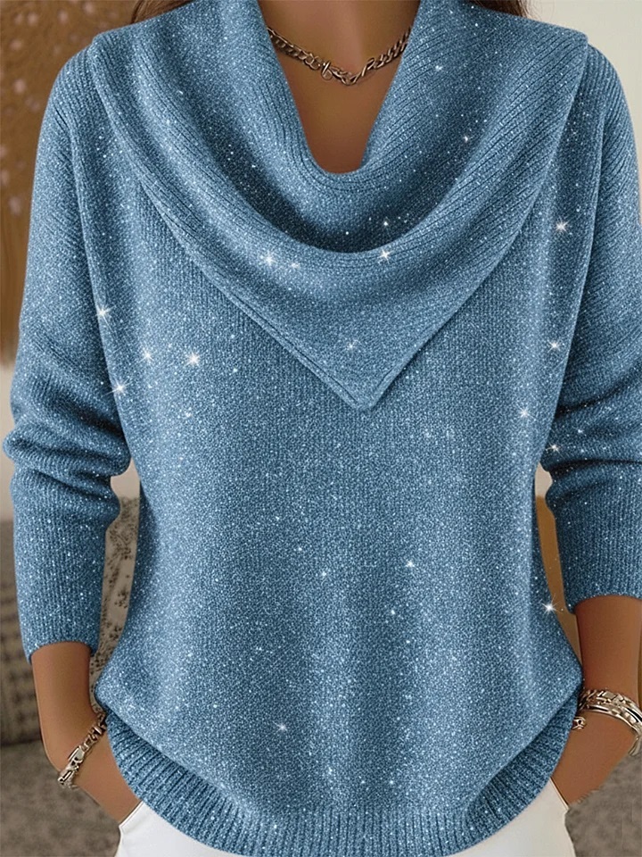 ⏰ LAST DAY 💥 Vintage Soft Triangle Neck Sequined Shiny Sweater Top