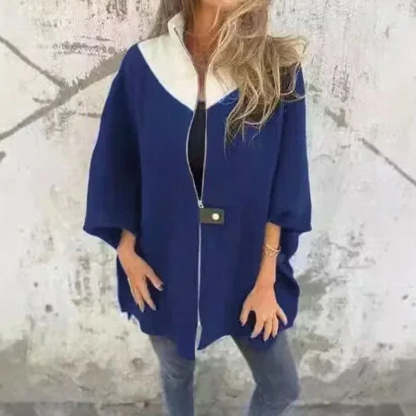 Coat with Contrasting Collar and Loose Fit 