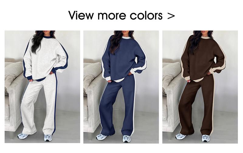 Aleumdr Women's 2 Piece Outfit Fleece Sweatsuit Casual Lounge Matching Sets Crewneck Loose Fit Cozy Sweatshirt & Straight Leg Sweatpants Womenswear Outdoorfun Outdoorfun