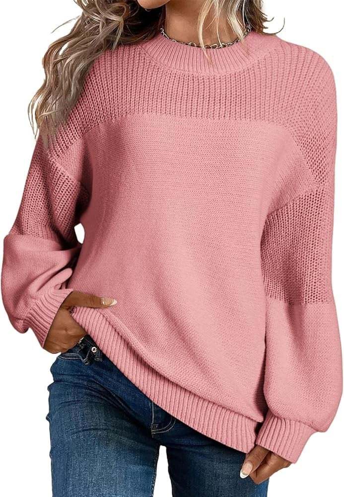 Women's Casual Long Sleeve Loose Crewneck Knit Solid Sweaters
