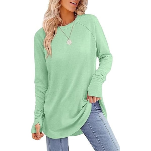 Womens Tunic Tops to Wear with Leggings Long Sleeve Thumb Crew Neck Curved Hem