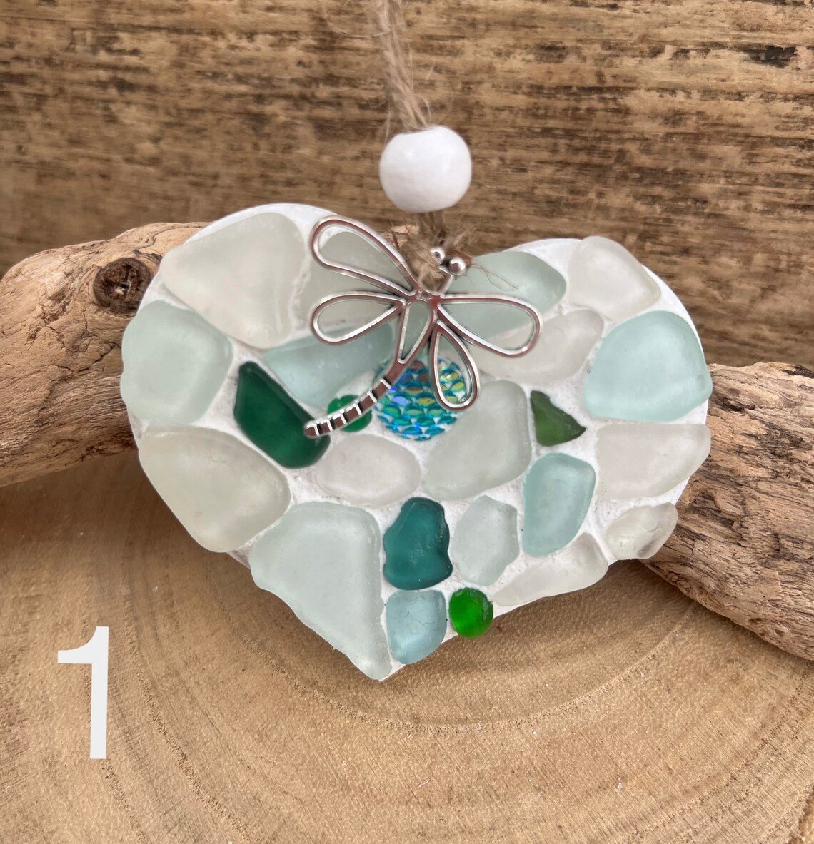🌊Transforming Ocean Treasures into Eco-Friendly Art -Small Sea Glass Mosaic Hanging Heart