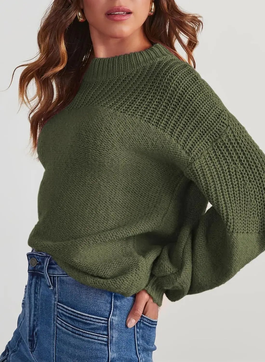 Women's Casual Long Sleeve Loose Crewneck Knit Solid Sweaters