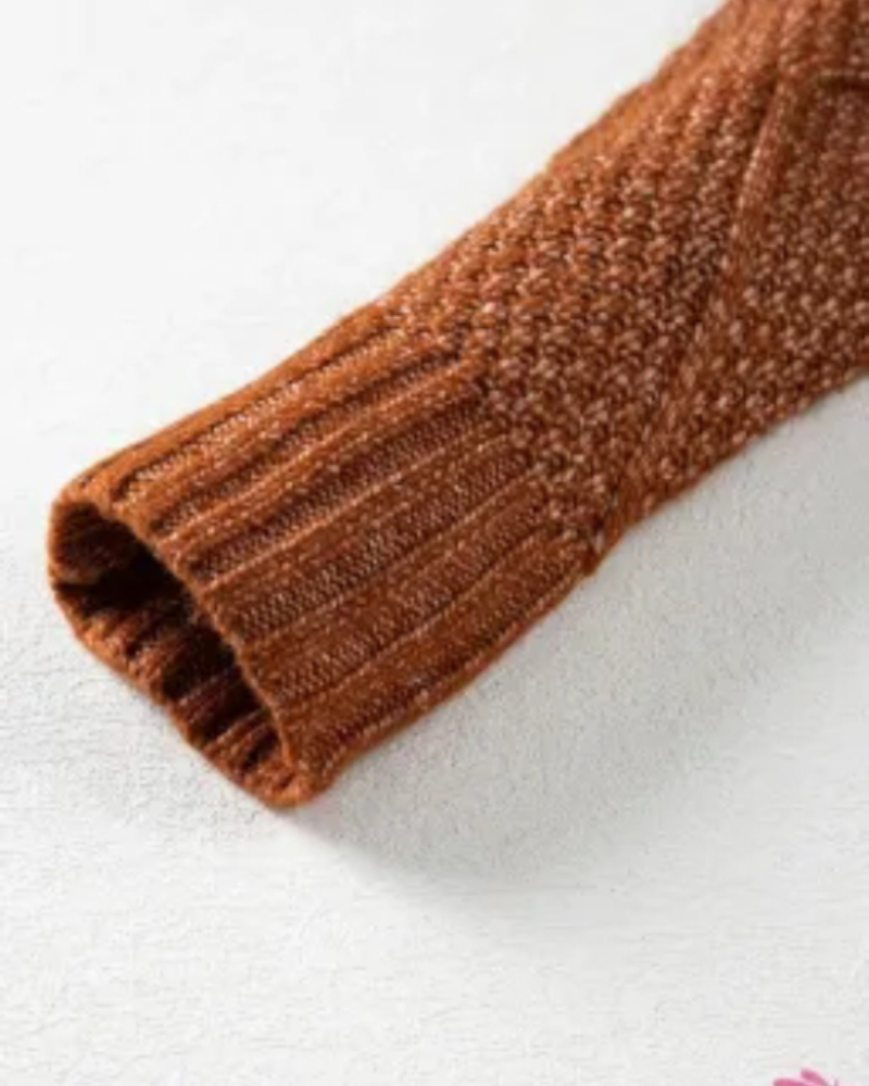 Round Neck Long Sleeve Drop Shoulder Pullover Sweater Casual Loose Fit Cable Knit Mid-length Sweater