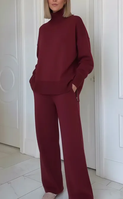 🔥Casual Travel Stand Collar Side Zipper Top Straight Pants Two-Piece Set