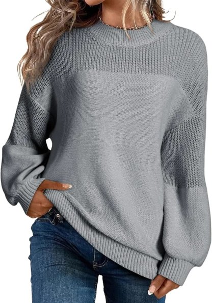 Women's Casual Long Sleeve Loose Crewneck Knit Solid Sweaters