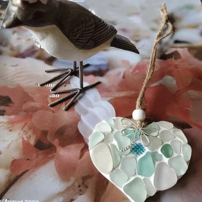 🌊Transforming Ocean Treasures into Eco-Friendly Art -Small Sea Glass Mosaic Hanging Heart