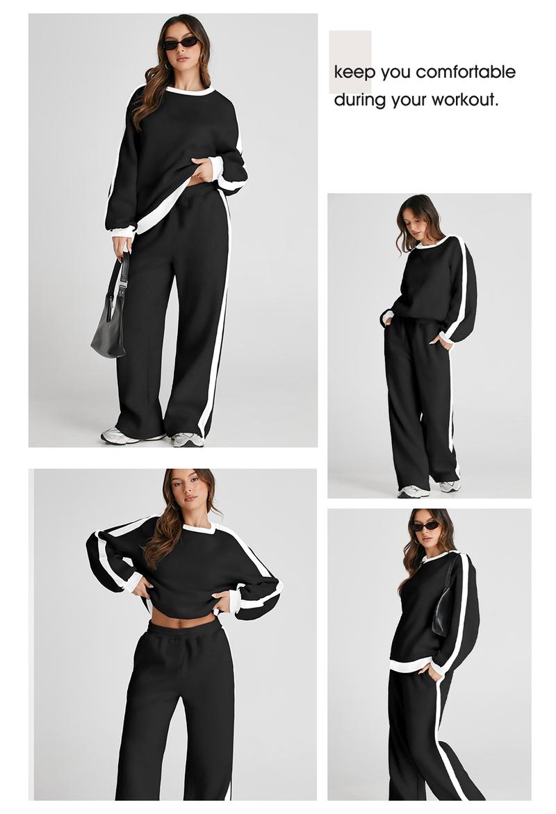 Aleumdr Women's 2 Piece Outfit Fleece Sweatsuit Casual Lounge Matching Sets Crewneck Loose Fit Cozy Sweatshirt & Straight Leg Sweatpants Womenswear Outdoorfun Outdoorfun