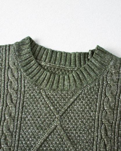 Round Neck Long Sleeve Drop Shoulder Pullover Sweater Casual Loose Fit Cable Knit Mid-length Sweater