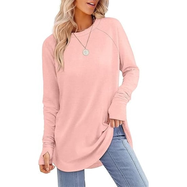 Womens Tunic Tops to Wear with Leggings Long Sleeve Thumb Crew Neck Curved Hem