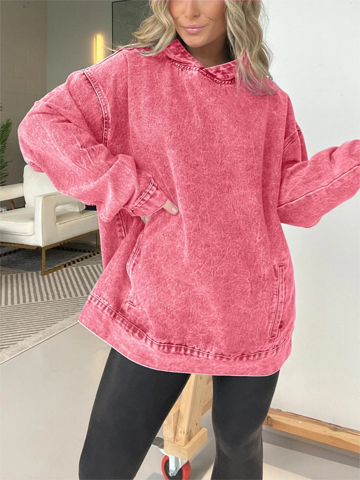 ⏰FALL SALE-DENIM HOODED SWEATSHIRT WITH FRONT POCKETS