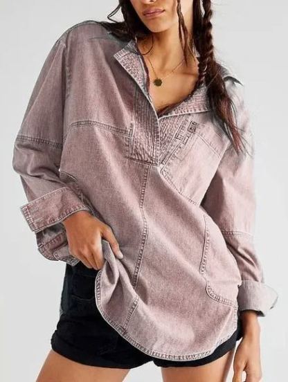 Limited time sale🔥Women's Denim V-Neck Pullover Shirt (BUY 2 FREE SHIPPING)