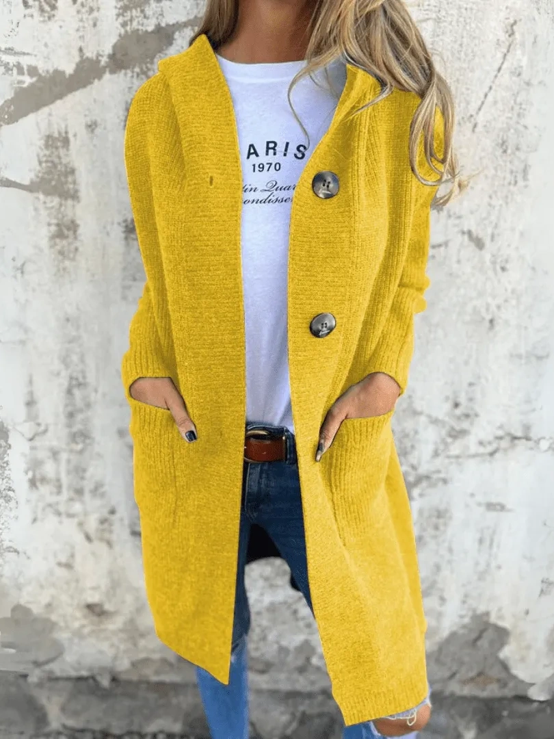 🔥Women's Autumn and Winter Hooded Knitted Jacket with Pockets and Buttons