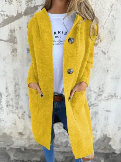 🔥Women's Autumn and Winter Hooded Knitted Jacket with Pockets and Buttons