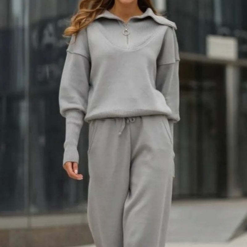 Boutique-Sports two-piece set-half zipper lapel top & jogging pants