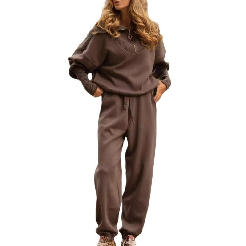 Boutique-Sports two-piece set-half zipper lapel top & jogging pants