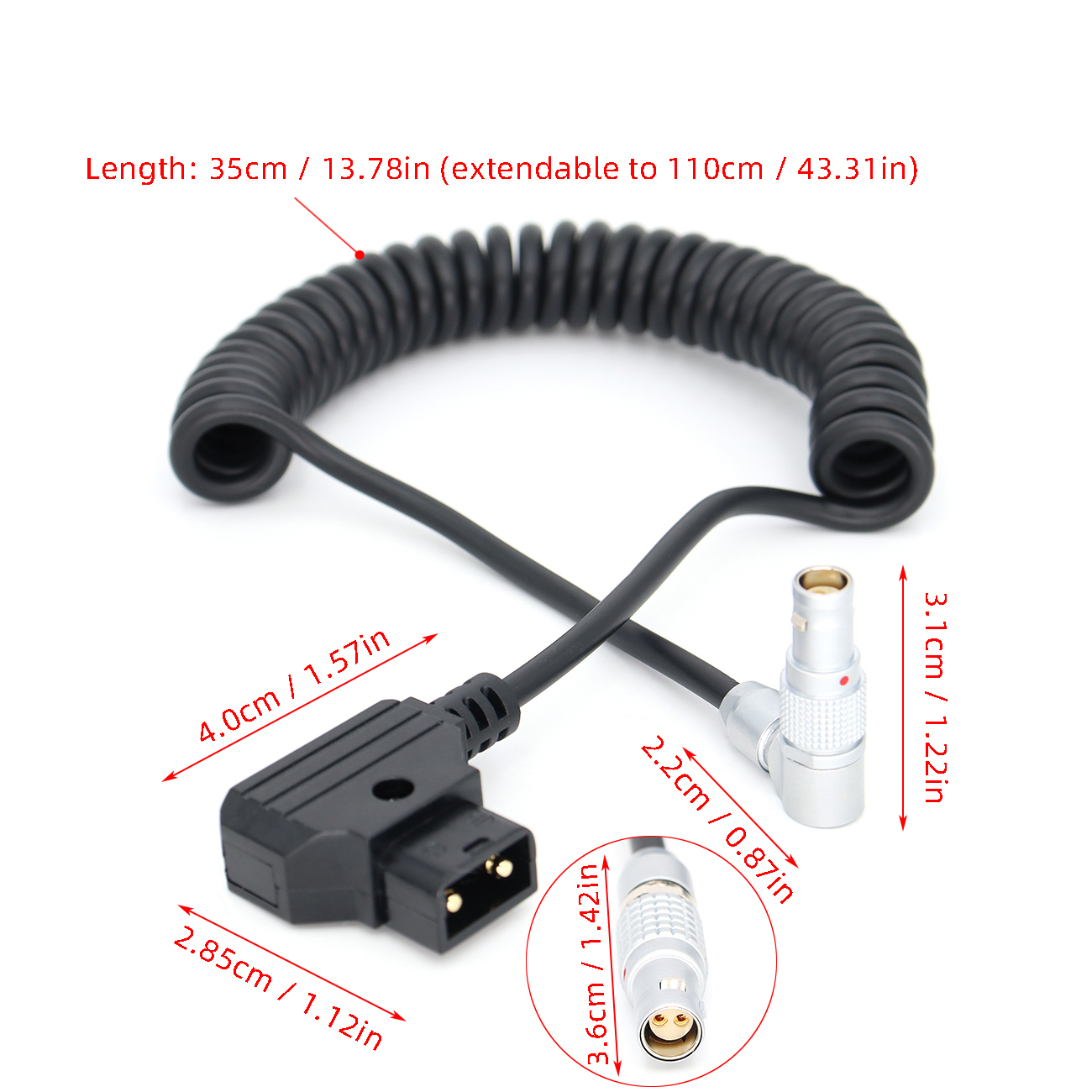 Power Coiled Cable D-tap to Adjustable Plug 0B 2Pin Female for RED Komodo