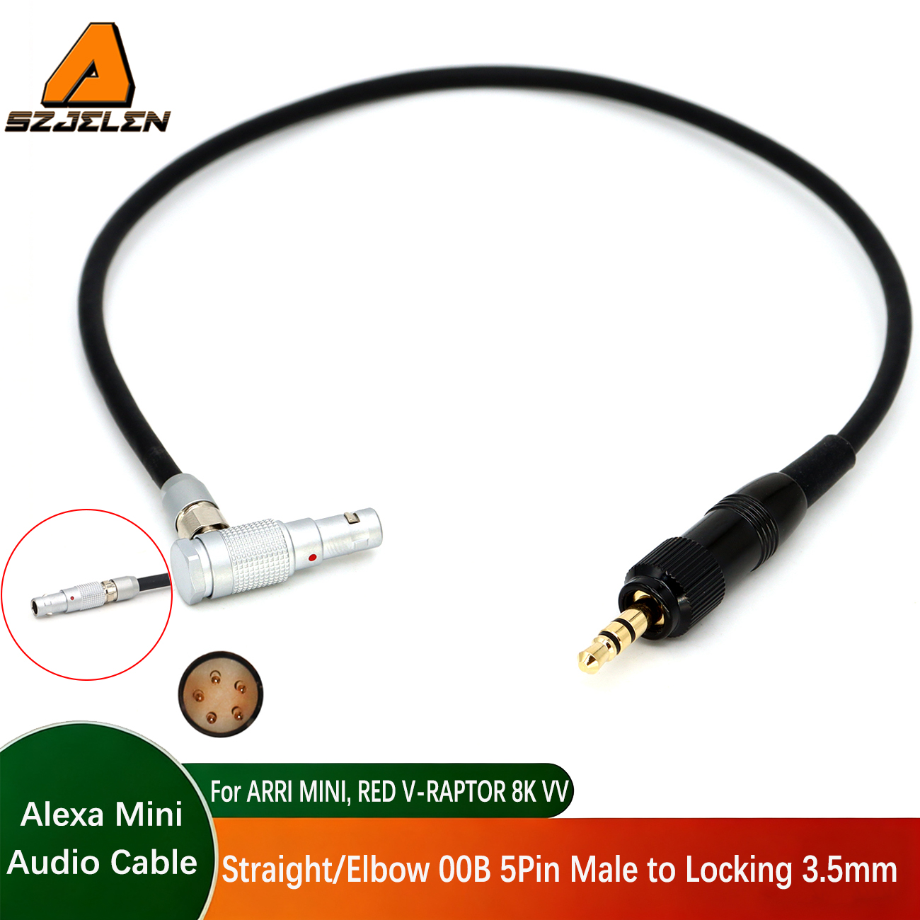 Audio Cable Locking 3.5mm to 00B 5Pin Male for ARRI MINI, RED V-RAPTOR 8K VV