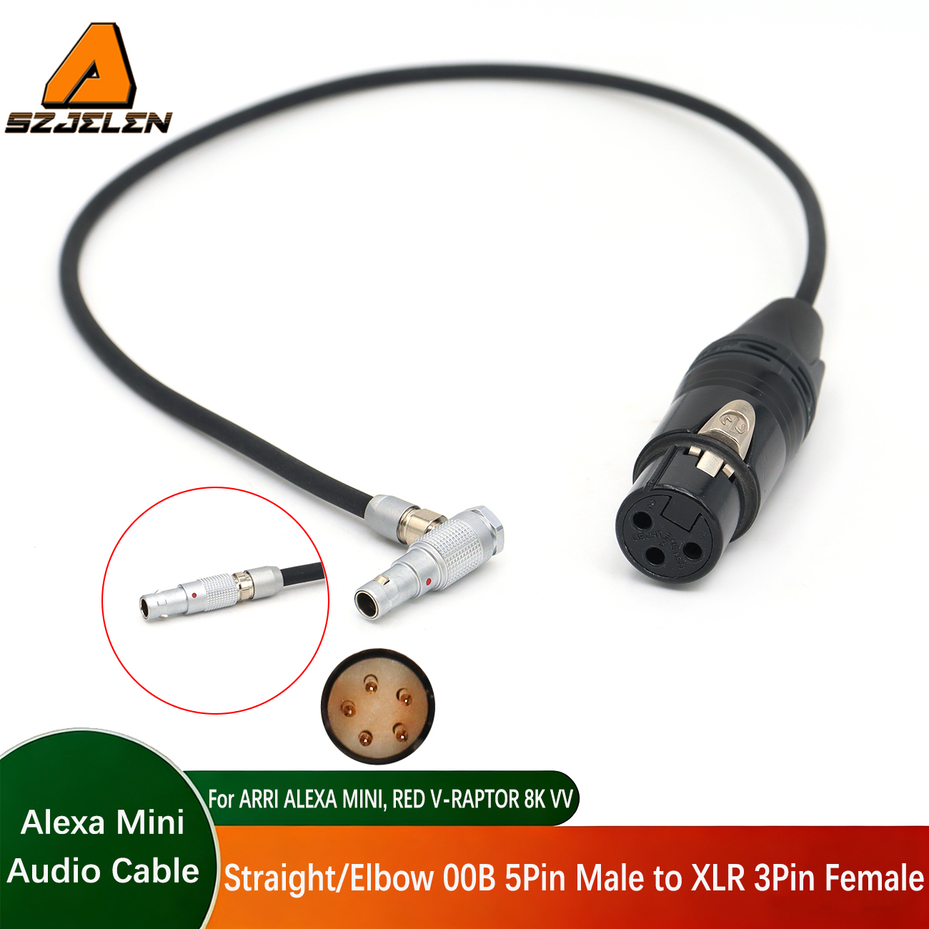 Audio Cable 00B 5Pin to XLR 3Pin Female for ARRI ALEXA MINI, RED V-RAPTOR 8K VV