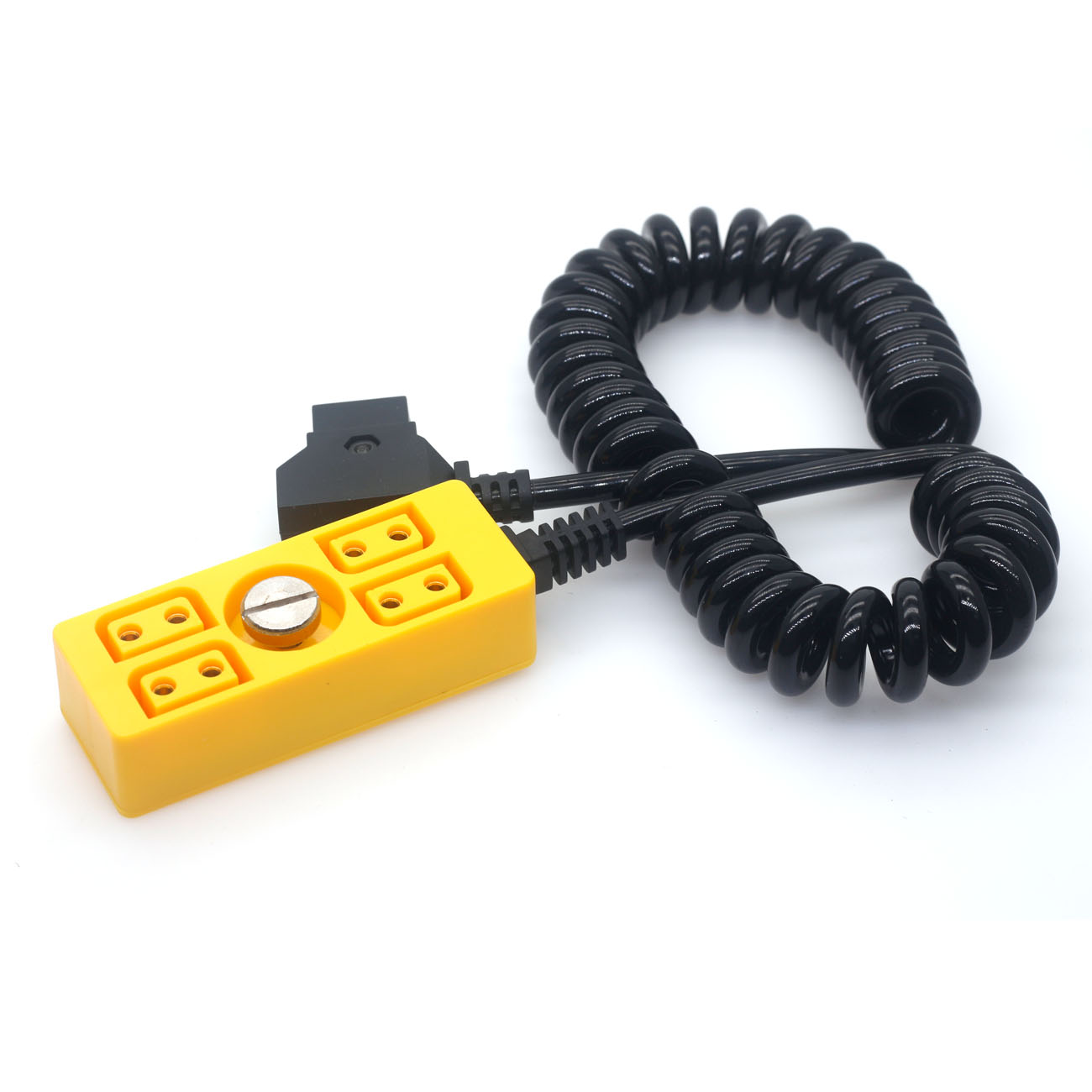 D-tap to 4 Port D-tap Female Power Splitter Coiled Cable With 1/4" Screw