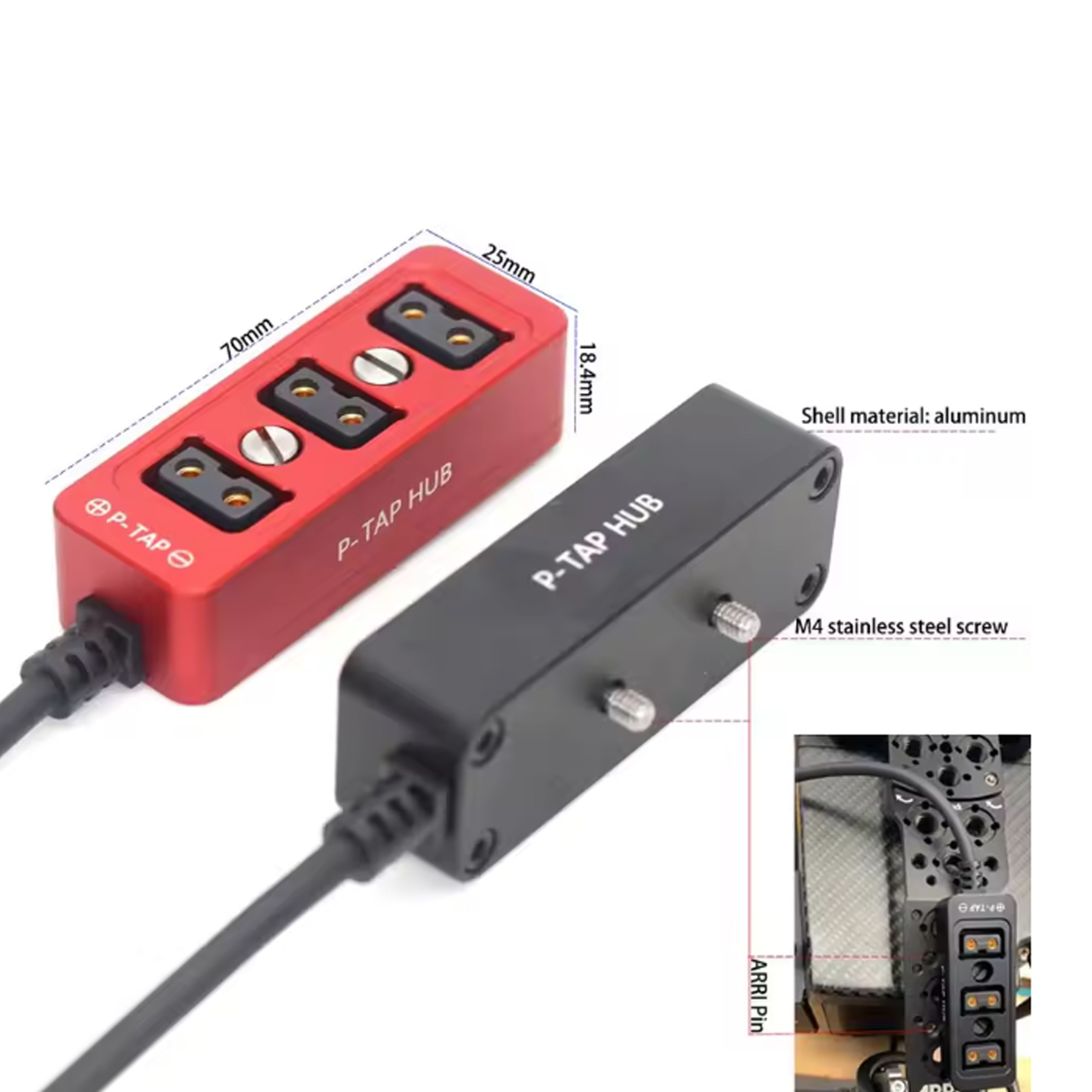 D-TAP to 3 D-tap Camera Power Three Way Splitter D-TAP Distributor with 1/4‘’ screw