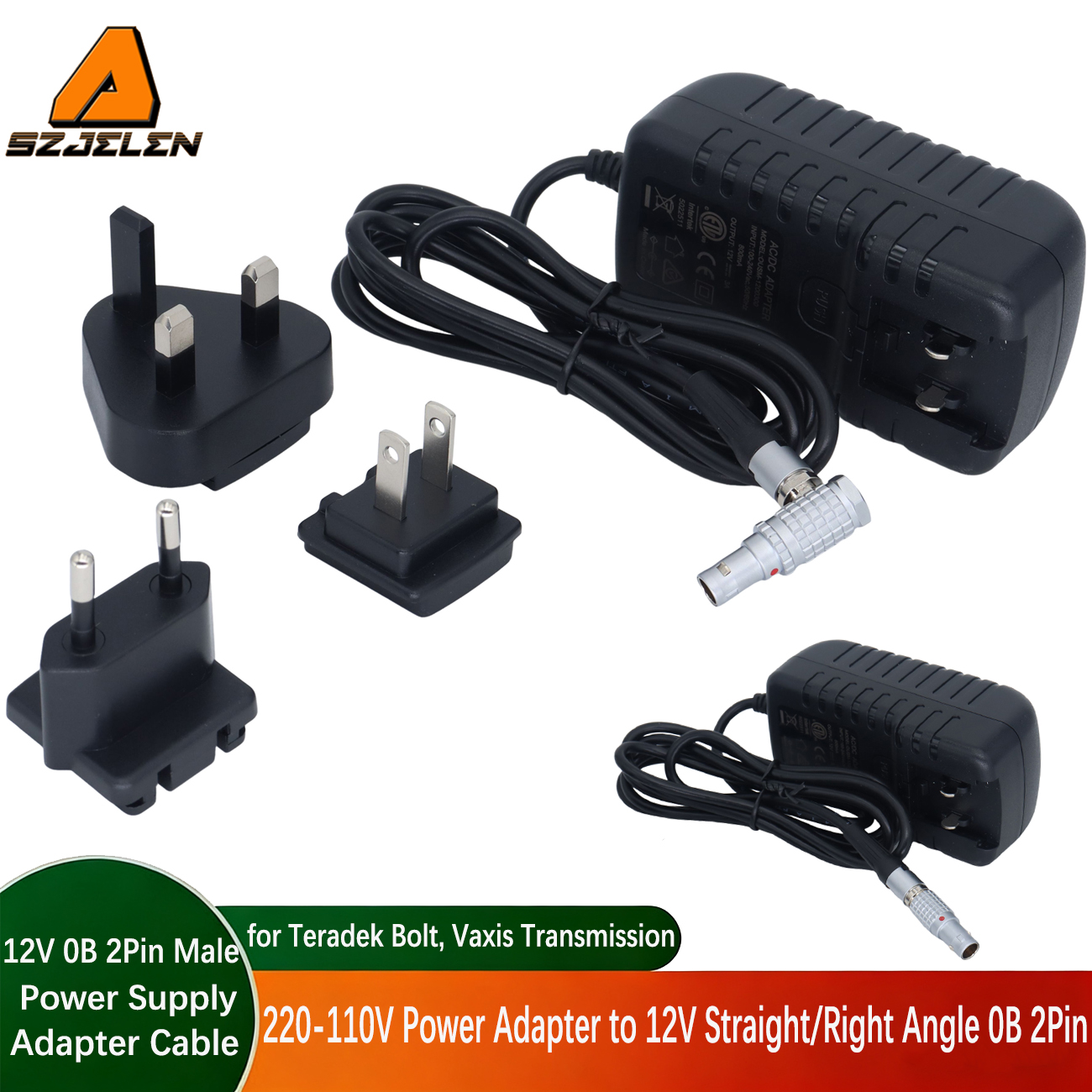 12V Power Adapter to 0B 2Pin Male for Teradek Bolt, Vaxis Transmission Power Cable EU US UK Plug