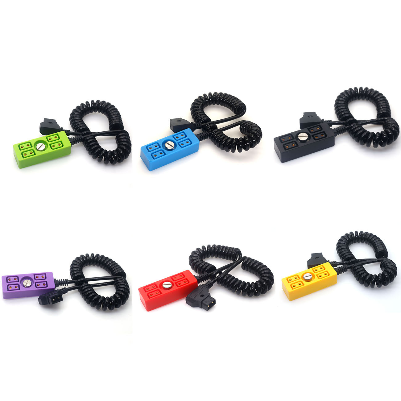 D-tap to 4 Port D-tap Female Power Splitter Coiled Cable With 1/4" Screw