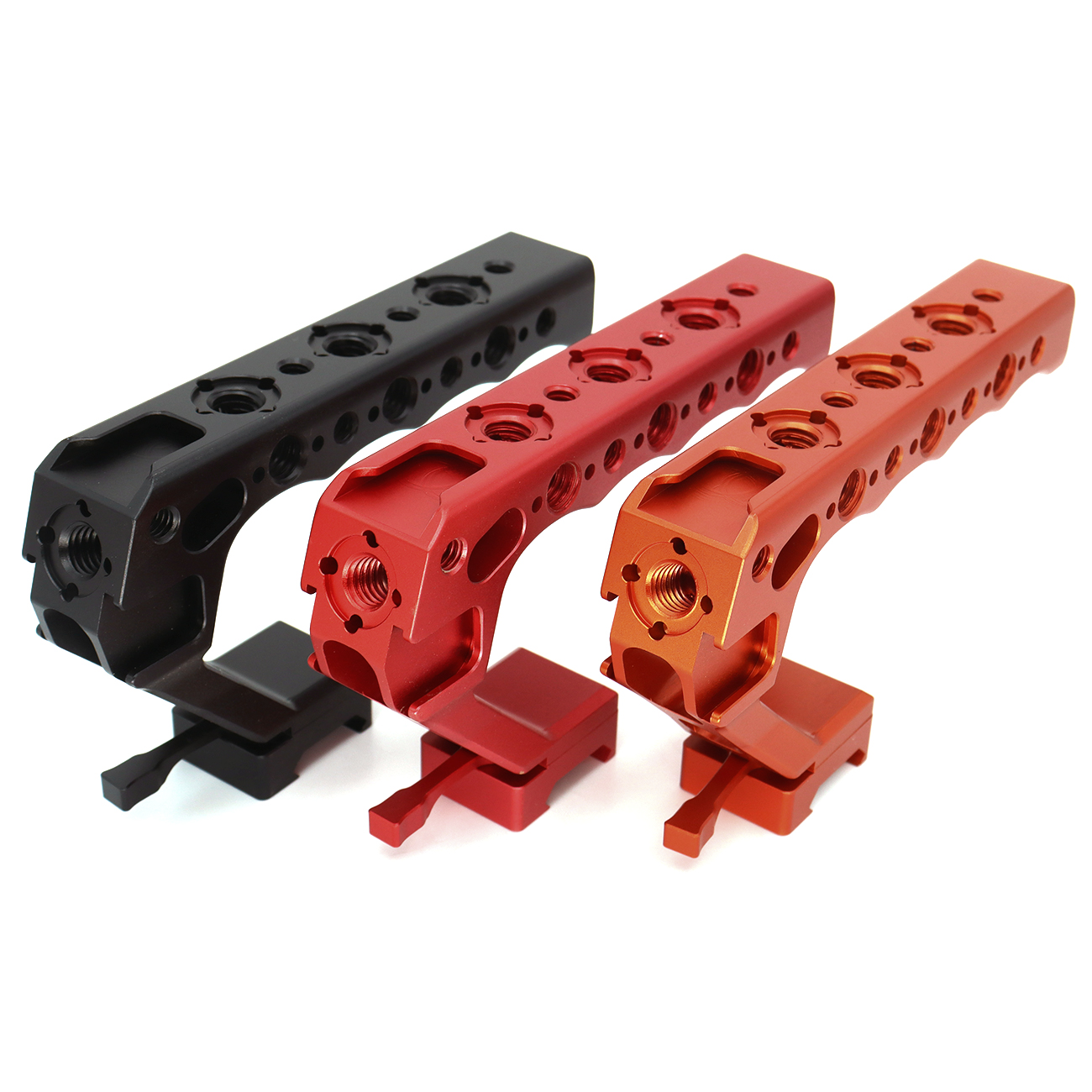 Camera Top Handle with 3/8" ARRI Locating Pins, with 1/4" 3/8" Threads and 3 Cold Shoes, Compatible with ARRI Handles