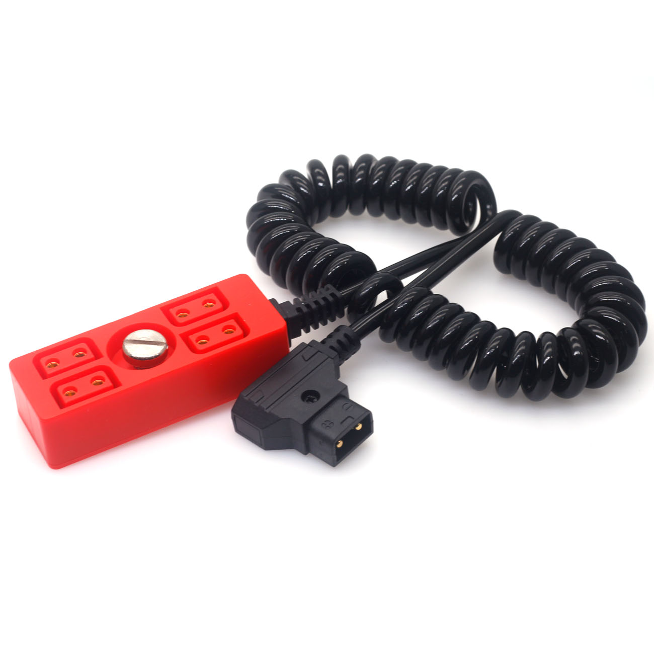 D-tap to 4 Port D-tap Female Power Splitter Coiled Cable With 1/4" Screw