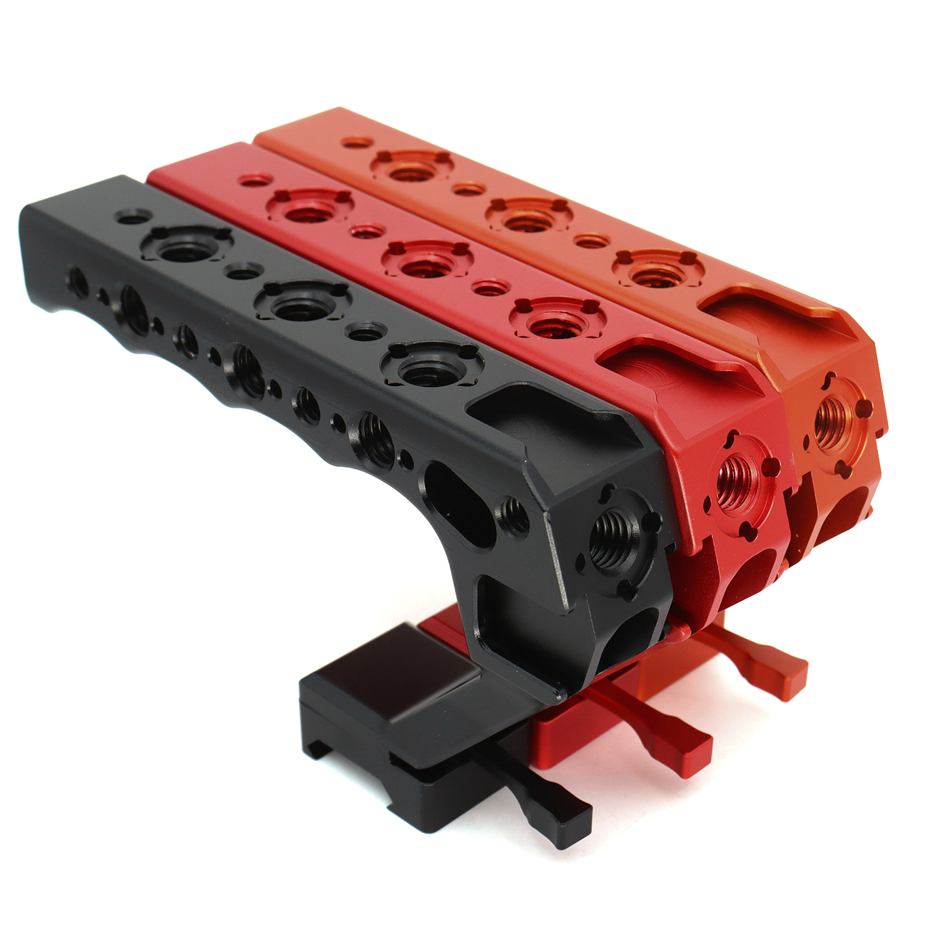 Camera Top Handle with 3/8" ARRI Locating Pins, with 1/4" 3/8" Threads and 3 Cold Shoes, Compatible with ARRI Handles