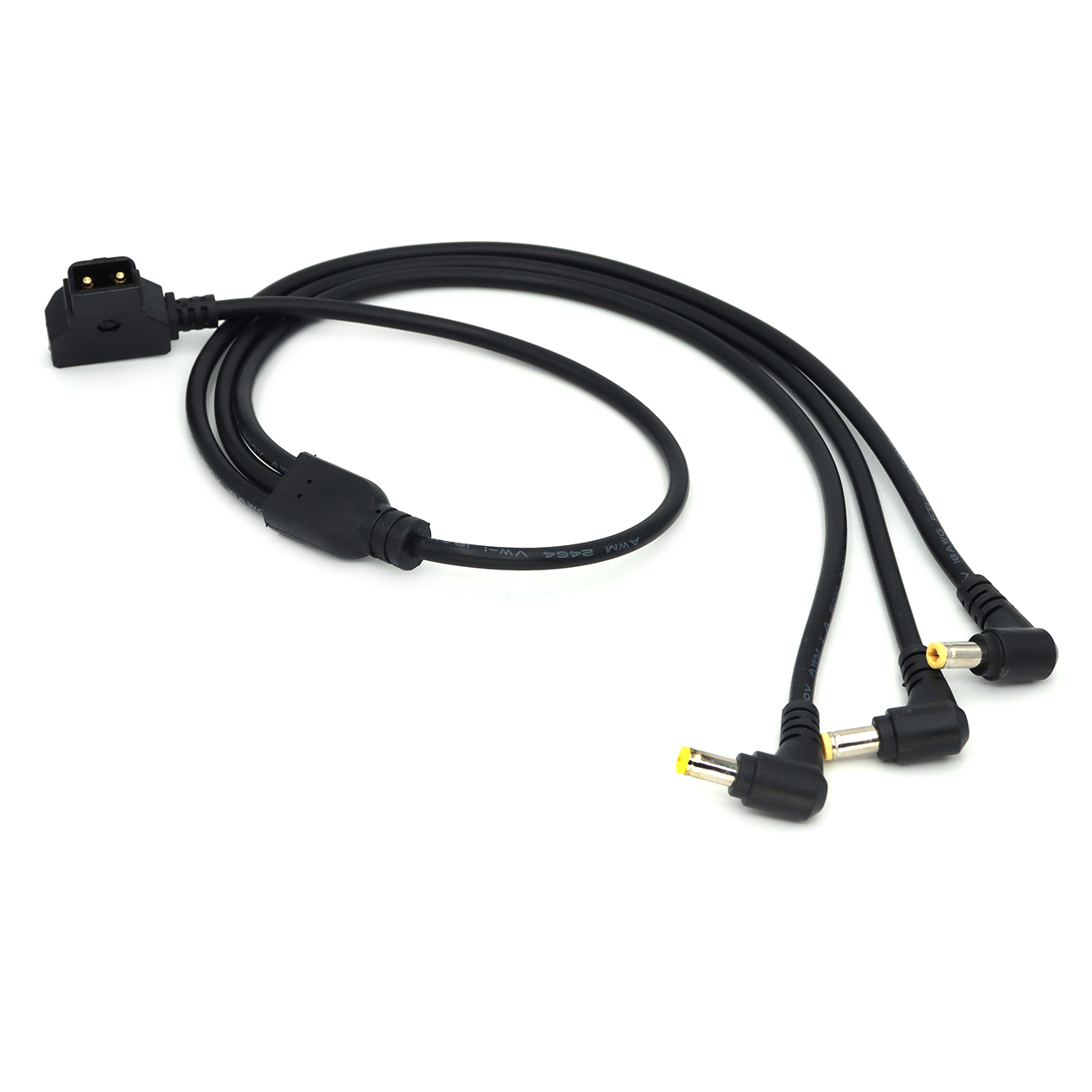 Power Cable D-tap Male/DC2.5 Female To 3x DC 5.5x2.5mm Monitor Power Cords With Right Angle Connectors, for Multi Monitor