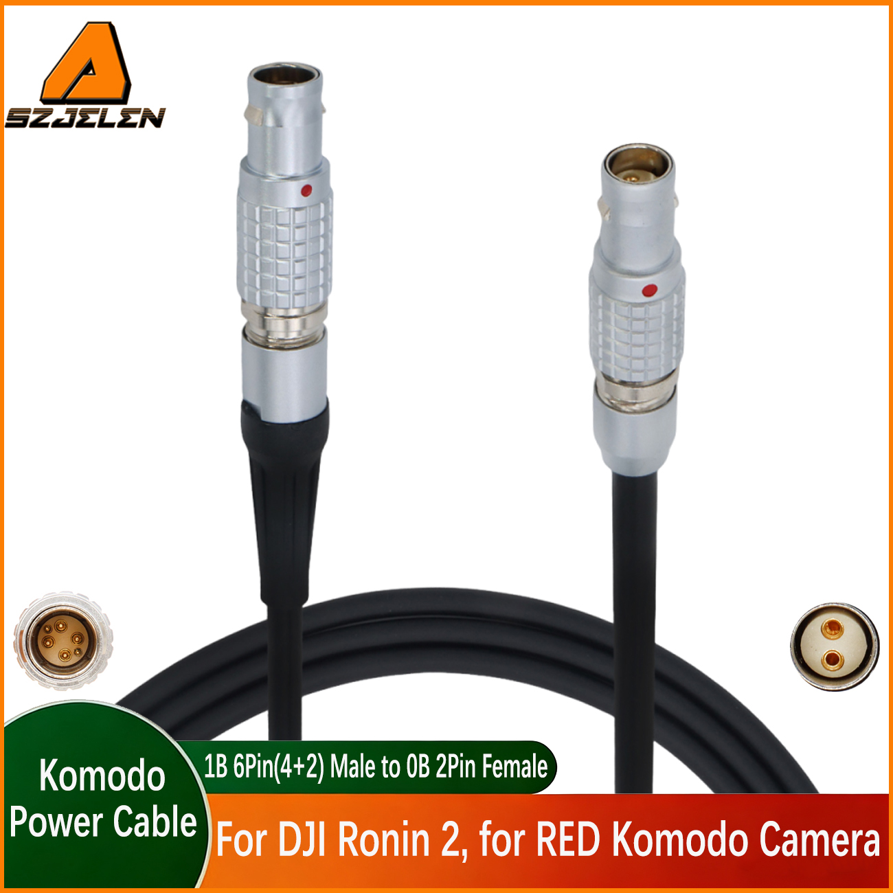Power Cable 1B 6Pin(4+2) for DJI Ronin 2 to 0B 2Pin Female for RED Komodo Camera